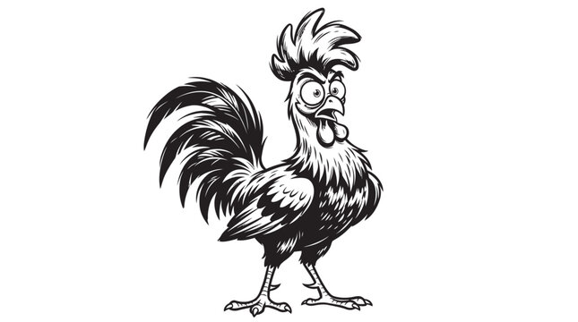 Cartoon rooster, black and white illustration, rooster icon, animal clip art