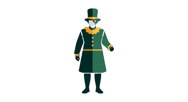 Whimsical leprechaun character in festive green holiday attire.