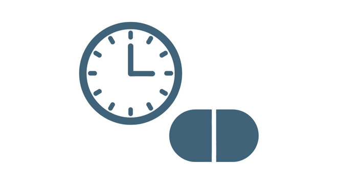 A medical clock and pill icon representing a strict dosage schedule and timely administration of pharmaceutical medication for patient health.