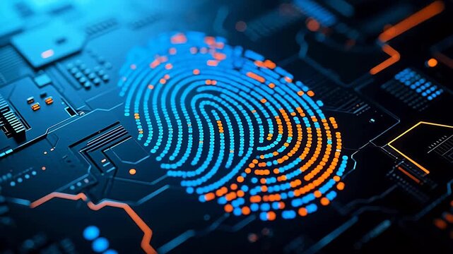 Blue and orange fingerprint on circuit board