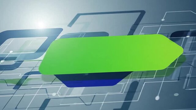 A green and blue button on a circuit board background with glowing light.