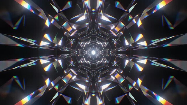 Crystal 37 forms a futuristic tunnel with glowing lights and abstract shapes.