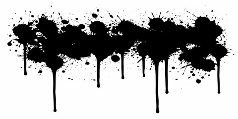 Fototapeta premium A dirty black ink splat and grunge paint splash vector element featuring a textured liquid splatter, rough brush stains, and artistic spray drops on an isolated silhouette background