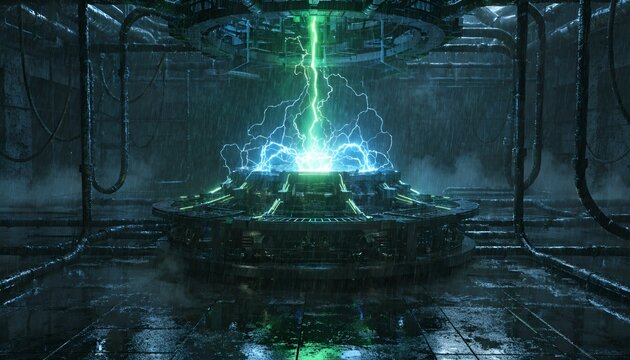 Futuristic Power Core Generating Electric Energy with Lightning and Steam
