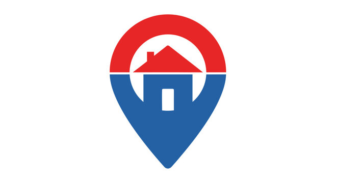 Real estate location icon with house, pinpointing property and residence locations exactly