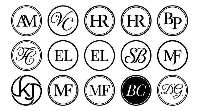 Monogram letters in circles.