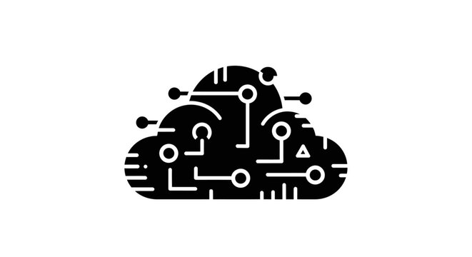 Digital Cloud Computing Icon with Circuit Board Elements