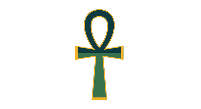 Ancient Egyptian Ankh Symbol in Green and Gold Detail.