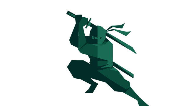 Dynamic Origami Ninja Figure In Action Pose.