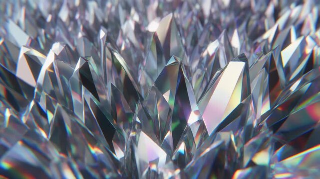 Crystal formations display sharp facets and vibrant colors in a dense arrangement.