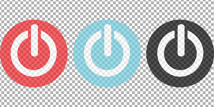 buttons are arranged horizontally, with the black button on the left, the cyan button in the middle, and the red button on the right. Each button has a white power symbol in the center.
