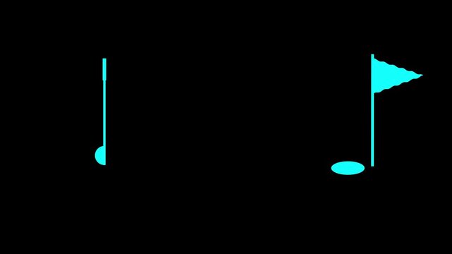 Minimal golf putter hits white ball into hole. Golfer swinging and hitting golf ball, Golf player hitting the ball, Golf ball going into the hole on the golf course.