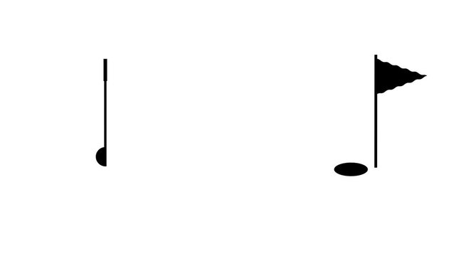 Minimal golf putter hits white ball into hole. Golfer swinging and hitting golf ball, Golf player hitting the ball, Golf ball going into the hole on the golf course.