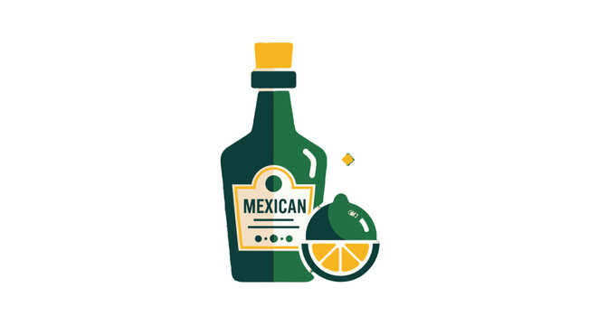 Illustrated Mexican Bottle with Citrus Fruit Slice Design.
