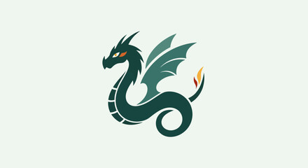 Fototapeta premium Green Dragon Illustration - Fantasy Creature with Wings