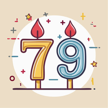 Birthday Candles Number 79 with Flames and Decorations