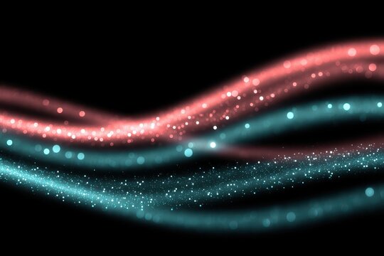 Elegant waves of shimmering light in pink and teal against a black background.