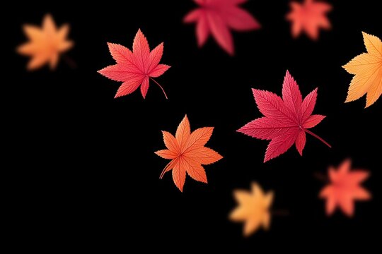 Vibrant autumn leaves in shades of red and orange against a dark background.