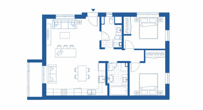 Apartment blueprint floorplan showcasing interior design, structure, and architectural layout
