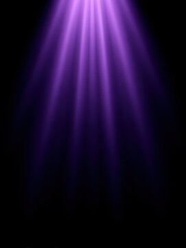 Purple light rays creating a dramatic atmosphere in a dark setting.
