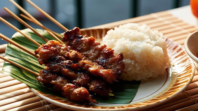 moo ping, thai grilled pork skewers with sticky rice