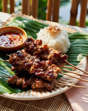 moo ping, thai grilled pork skewers with sticky rice