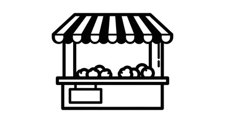 Obraz premium Market Stall Icon: Fresh Produce Stand with Canopy and Sign