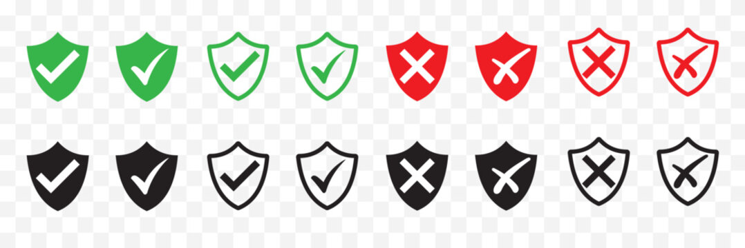Check and cross icons in circle shapes shown in solid and outline styles, ideal for UI menus, forms, lists, alerts, options, confirmation tools, selection boxes,and status displays.Red,Green,Black Set