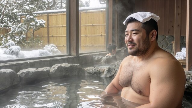 Relaxing Japanese Onsen In Winter Snow