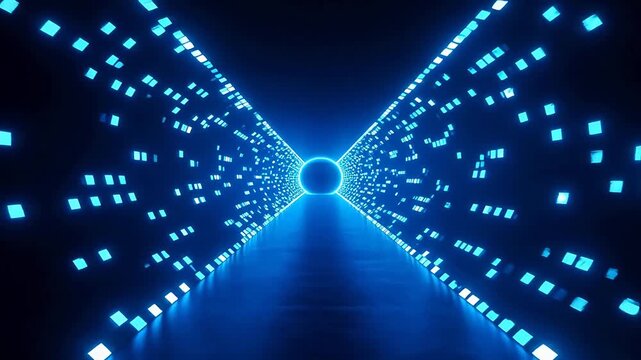 Blue light tunnel with glowing dots