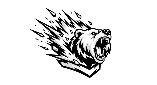 Aggressive roaring grizzly bear with fast motion lines.