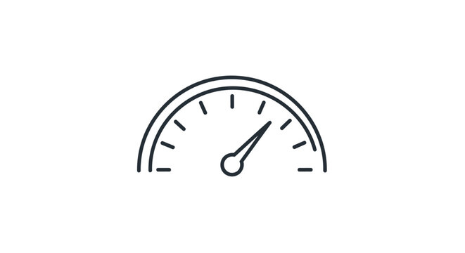 Minimalist speedometer icon on a white background, representing speed and measurement