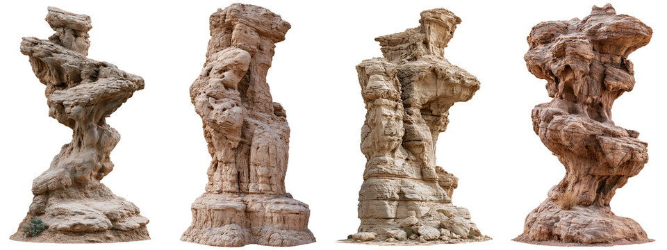 desert rock formation isolated on white transparent background - design element cut-out object collection