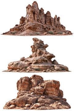 desert rock formation isolated on white transparent background - design element cut-out object collection