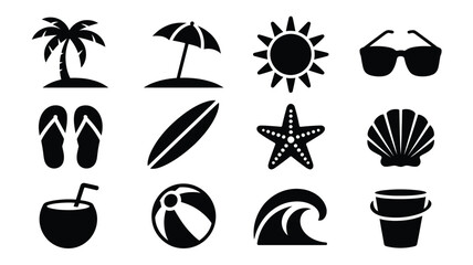 Beach and summer vacation icon set in vector format on white background. © Somiran