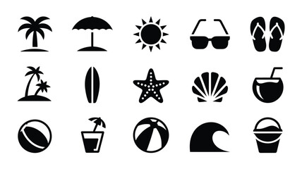 Fototapeta premium Collection of summer beach and travel icons in vector on white background.