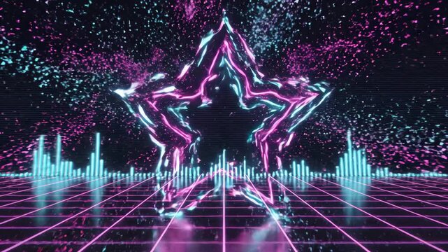 Neon Star Graphic with Sound Waves.