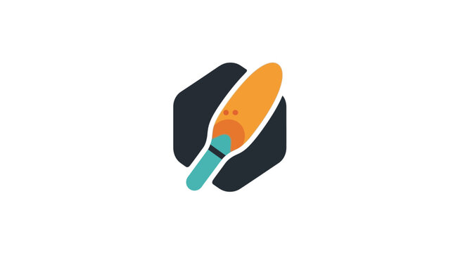 A minimalist graphic icon featuring a stylized abstract shape on a dark background