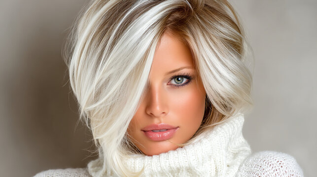 Woman with blonde hair wearing a white chunky knit sweater portrait clothing attractive lifestyle