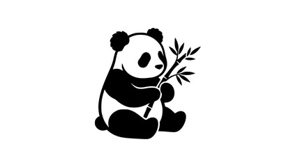 Cute panda holding bamboo branch silhouette vector isolated wildlife character illustration © Md Humaun