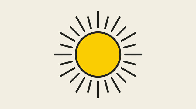 A simple yellow sun icon with black rays on a light background