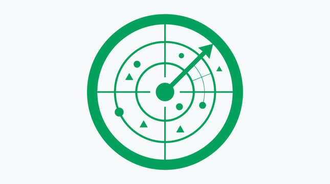 A green radar screen display showing various detected objects on a circular grid