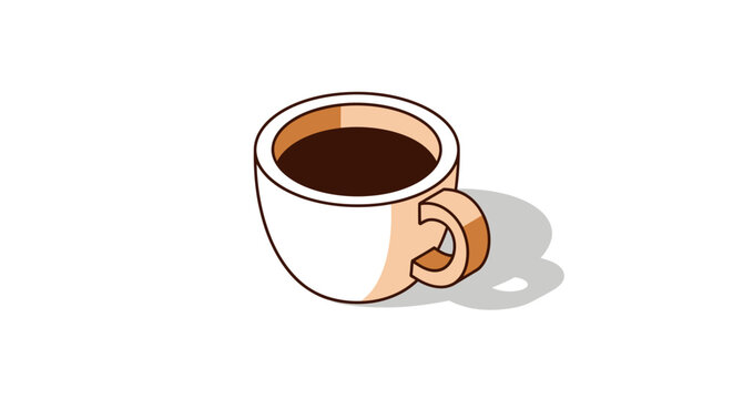 Isometric coffee cup graphic illustration on a white background with a shadow effect
