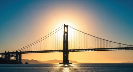Obraz premium Golden Gate Bridge Silhouette at Sunset with Sunburst.
