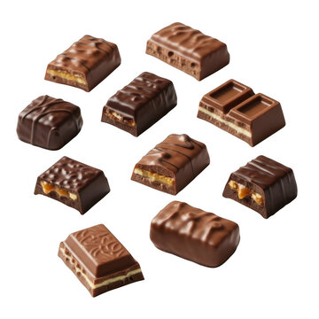 Assorted chocolate bars isolated on transparent background