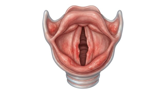 Anatomical view of the human larynx and vocal cords