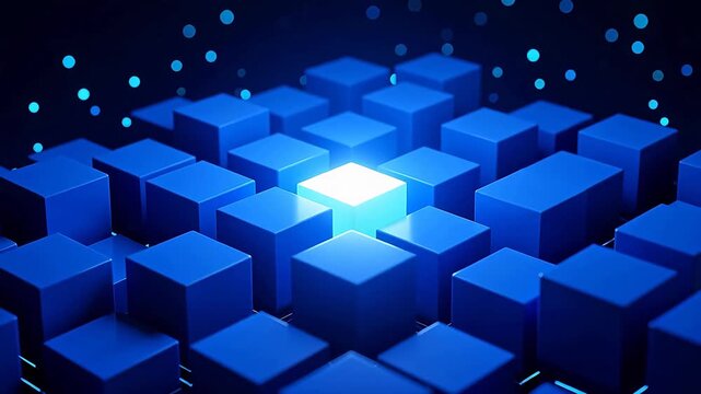 Blue cube with glowing center and stars