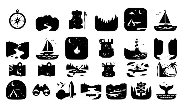 Nature travel icon collection vector flat adventure landscape design
