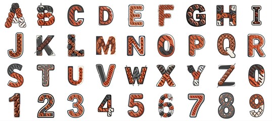 Obraz premium Grilled Food Alphabet and Numbers Set with Barbecue Style Design