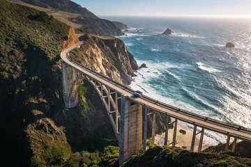 Fotobehang Kust Aerial view of the coastline of the Bixby Creek Bridge on Highway 1 in California, USA.  © Kevin